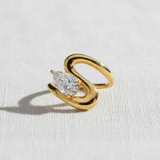 2 CT Pear Cut Diamond Ring | Curved Wave Gold Band Solitaire | 14K Solid Gold Modern Statement Engagement Ring | Unique Bold Ring for Her