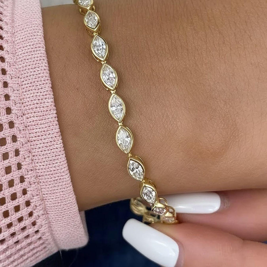 The Marcelline 3.78 CTW Marquise Bezel Lab-Grown Diamond Tennis Bracelet in 10K or 14K Solid Gold
