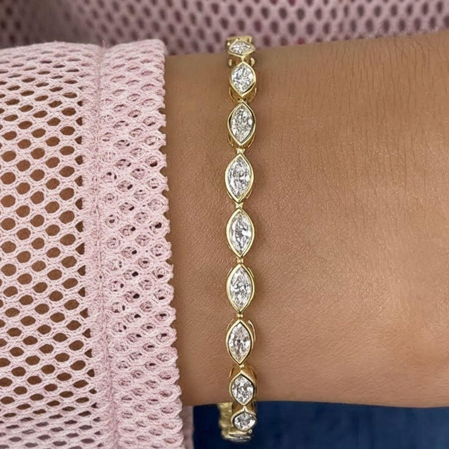 The Marcelline 3.78 CTW Marquise Bezel Lab-Grown Diamond Tennis Bracelet in 10K or 14K Solid Gold