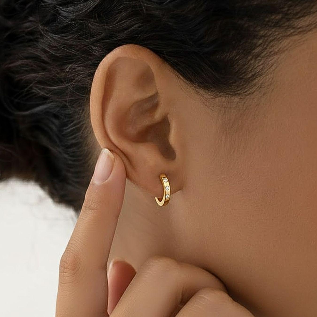 Lab Grown Diamond Earrings Cartilage Earring Huggie Hoop Earrings Lab Diamond Earrings 14K Gold Earrings Helix Earrings Small Hoop Earrings