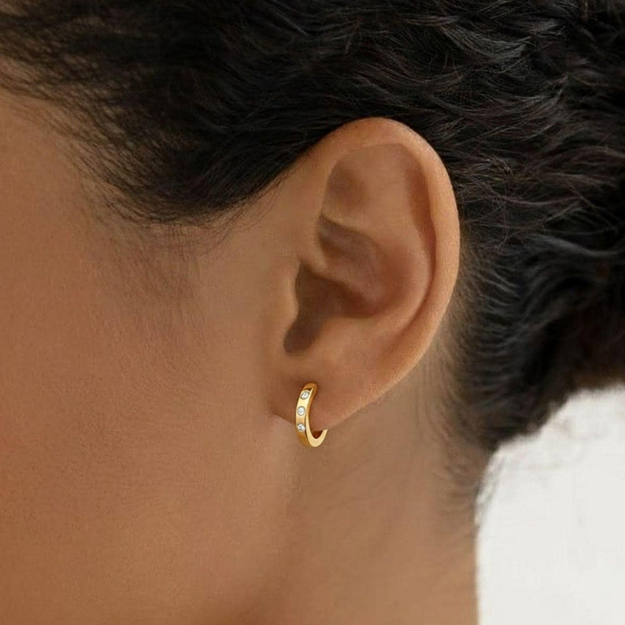 The Aurielle Lab-Grown Diamond Huggie Hoop Earrings for Cartilage and Helix in 10K or 14K Solid Gold