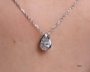 2 Carat Pear Lab Grown Diamond Necklace: 14k Yellow Gold Bezel Solitaire