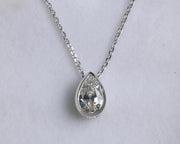 2 Carat Pear Lab Grown Diamond Necklace: 14k Yellow Gold Bezel Solitaire