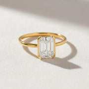 1 carat IGI Certified F color VS+ Clarity Emerald Cut Lab Grown Diamond Solitaire Engagement Ring 14K Yellow Gold