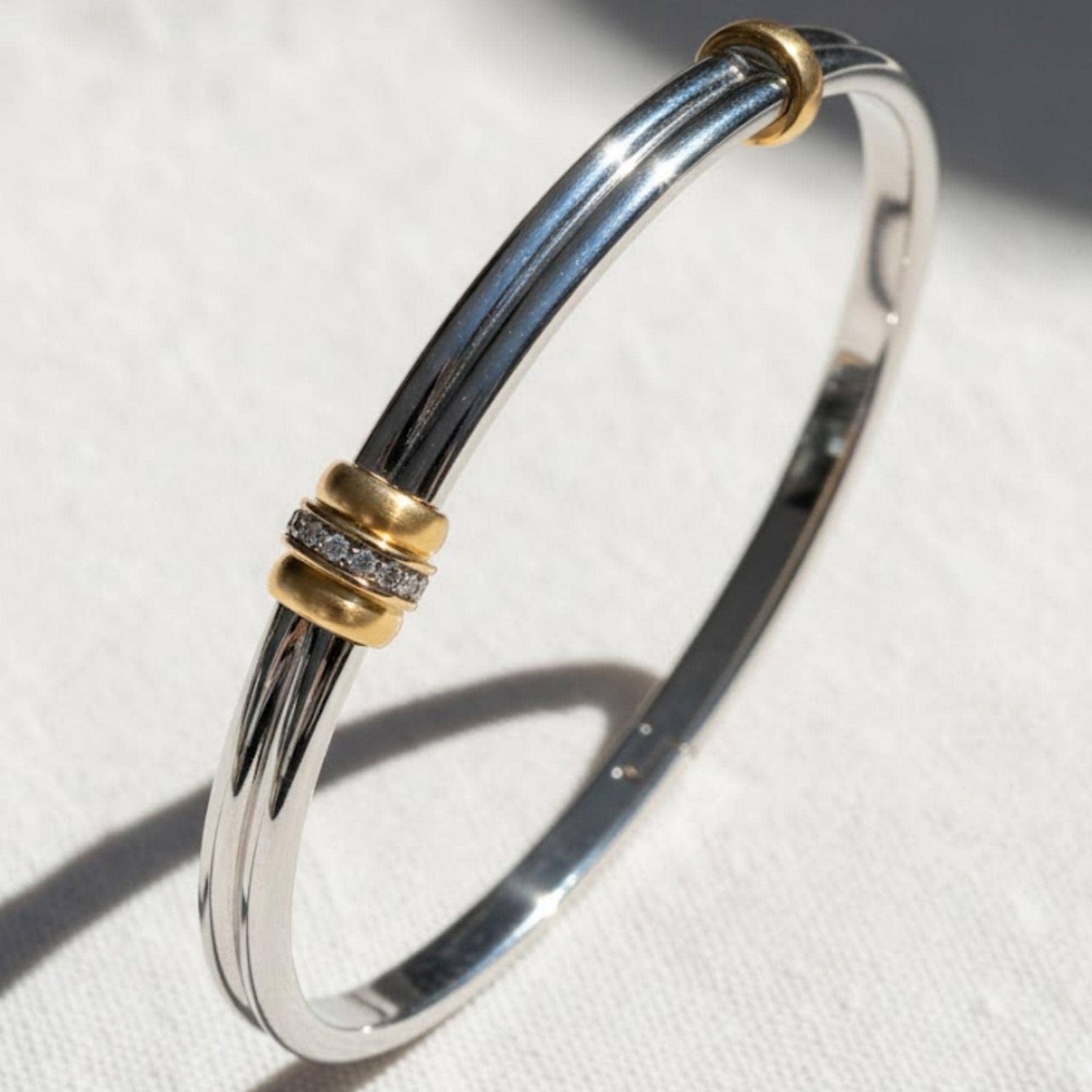 Bangle Bracelet, Statement Jewelry, Two Tone  Diamond Bangle, Minimalist Bracelet, Vintage Jewelry, Stacking Bracelet, Bangles