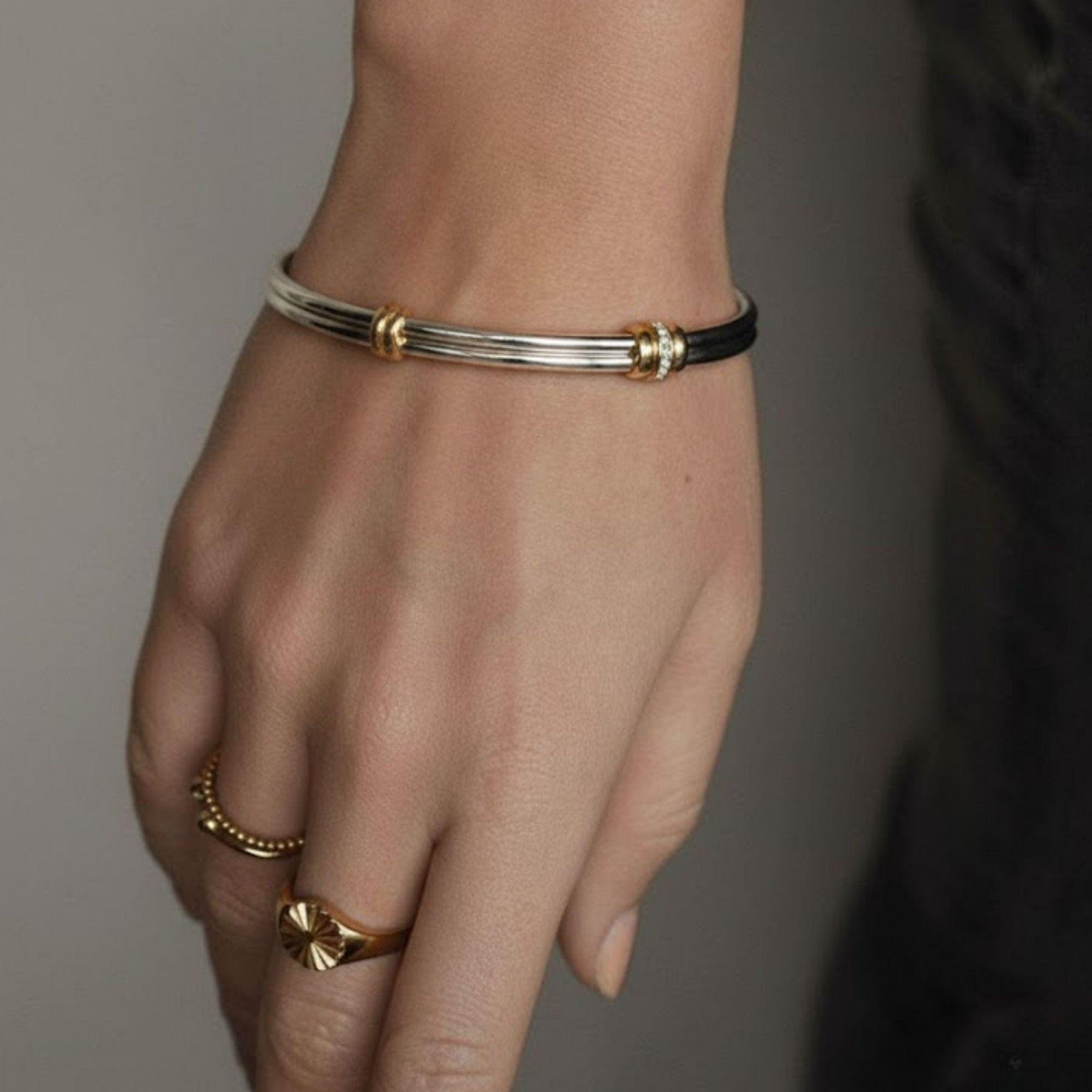 Bangle Bracelet, Statement Jewelry, Two Tone  Diamond Bangle, Minimalist Bracelet, Vintage Jewelry, Stacking Bracelet, Bangles