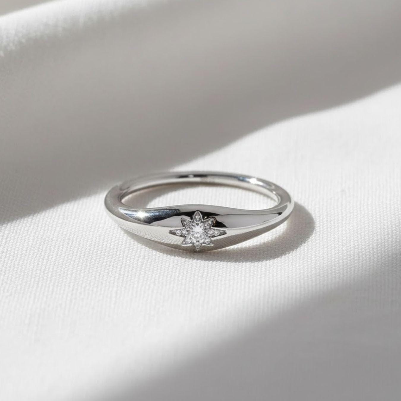 The Polaris North Star Lab-Grown Diamond Pinky Signet Ring in 10K or 14K Solid Gold
