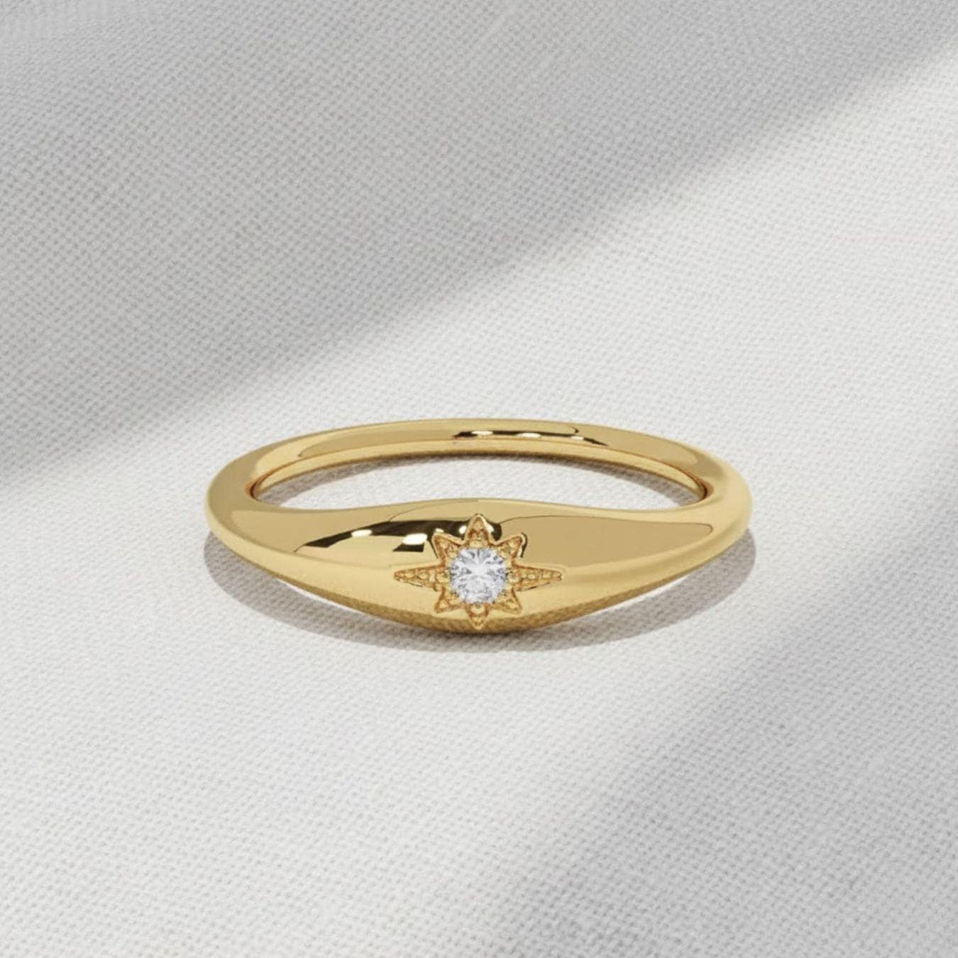 The Polaris North Star Lab-Grown Diamond Pinky Signet Ring in 10K or 14K Solid Gold
