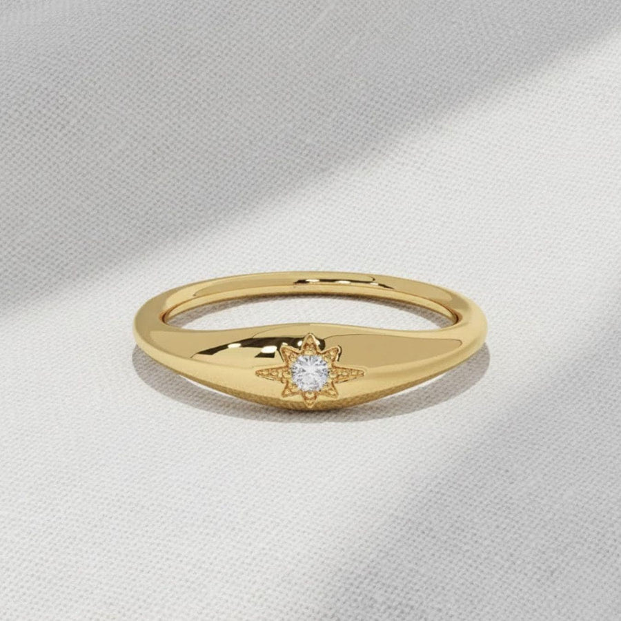 The Polaris North Star Lab-Grown Diamond Pinky Signet Ring in 10K or 14K Solid Gold