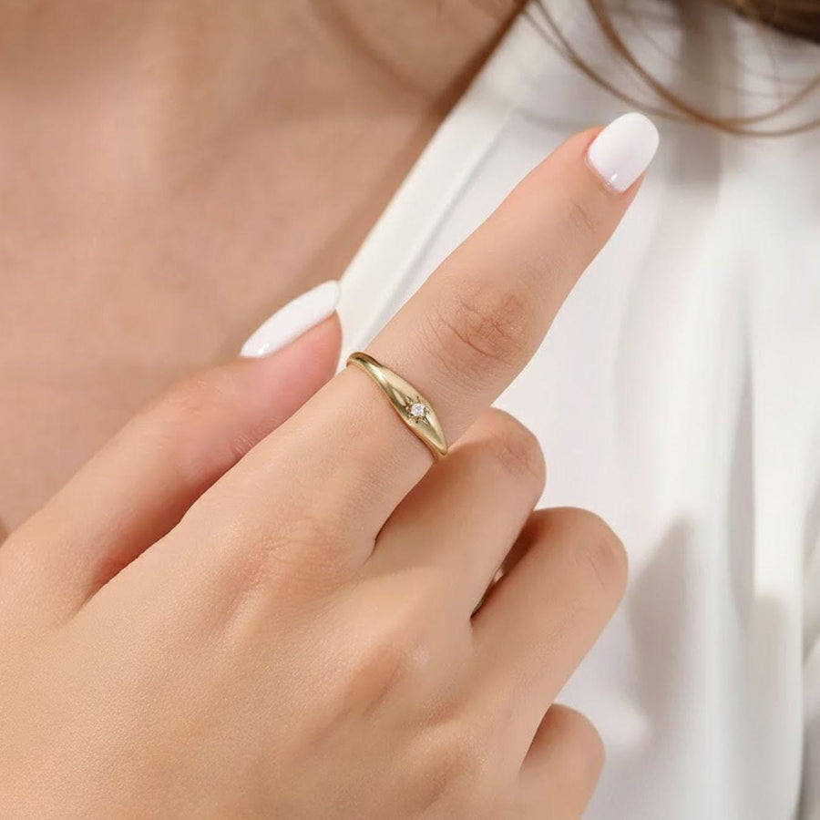 The Polaris North Star Lab-Grown Diamond Pinky Signet Ring in 10K or 14K Solid Gold