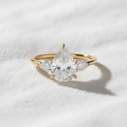 3CT pear lab grown diamond ring Three stone pear shaped engagement ring IGI certified large pear diamond anniversary wedding ring solid gold