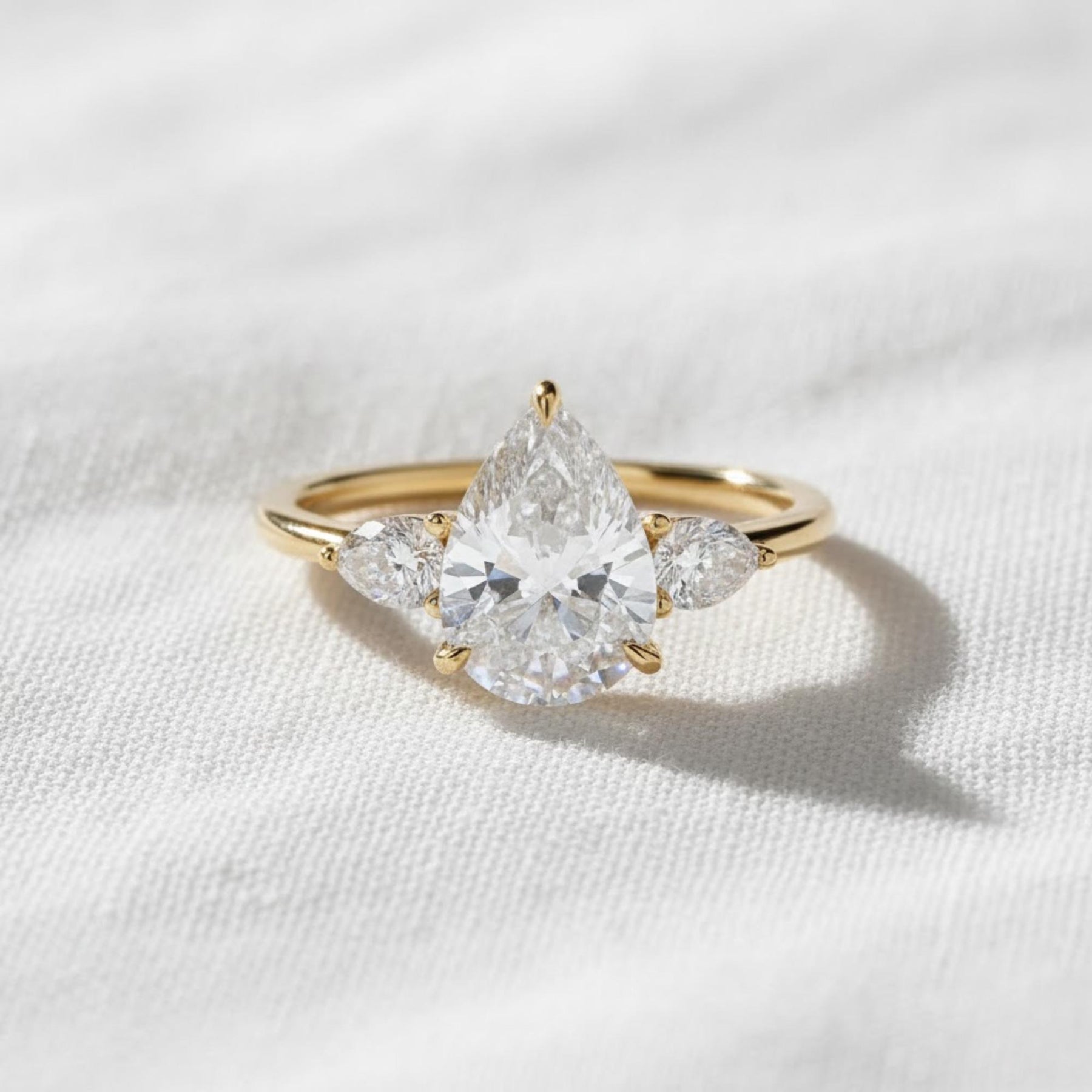 3CT pear lab grown diamond ring Three stone pear shaped engagement ring IGI certified large pear diamond anniversary wedding ring solid gold