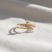The Elara Pear-Cut Three-Stone Lab-Grown Diamond Double-Band Engagement Ring in 10K or 14K Solid Gold