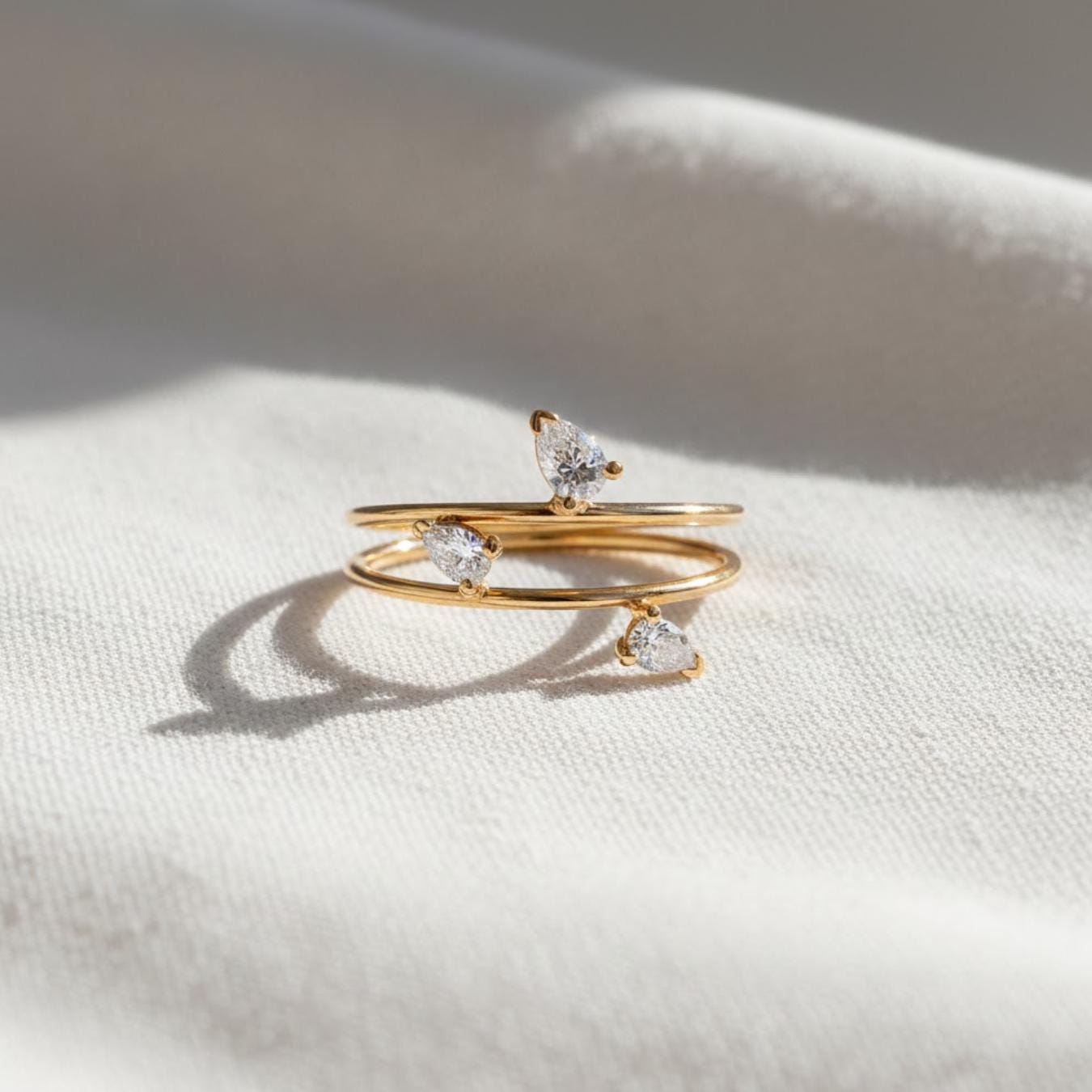 The Elara Pear-Cut Three-Stone Lab-Grown Diamond Double-Band Engagement Ring in 10K or 14K Solid Gold