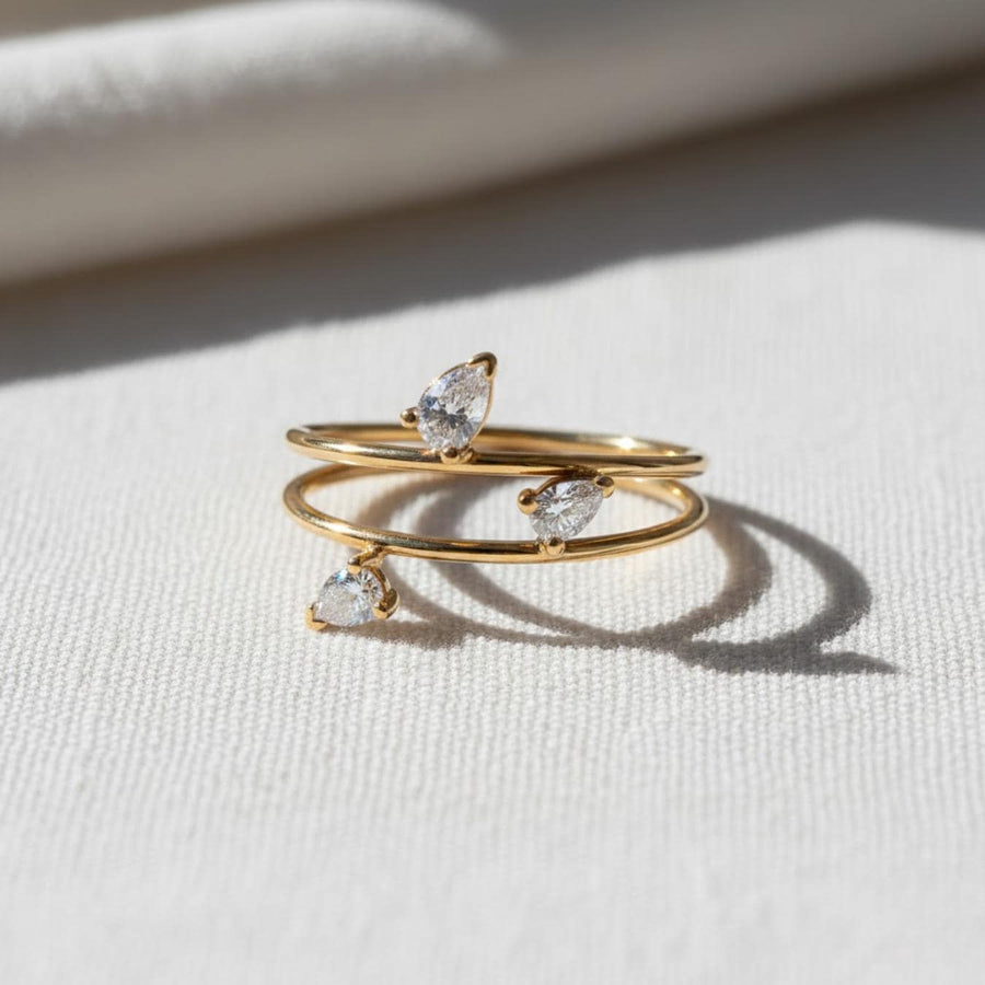 The Elara Pear-Cut Three-Stone Lab-Grown Diamond Double-Band Engagement Ring in 10K or 14K Solid Gold