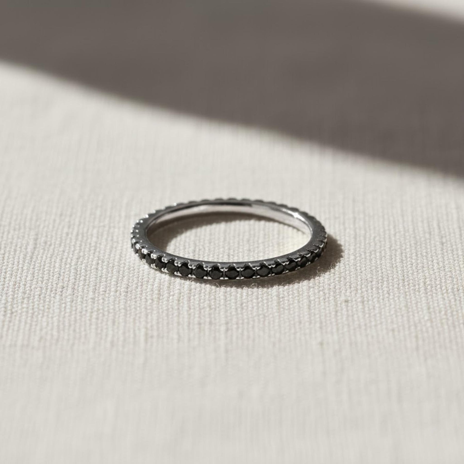 14K Solid Gold Eternity Ring, Black Diamond Ring, Stackable Ring for Women, Black Eternity Ring, Infinity Ring, Eternity Diamond Ring