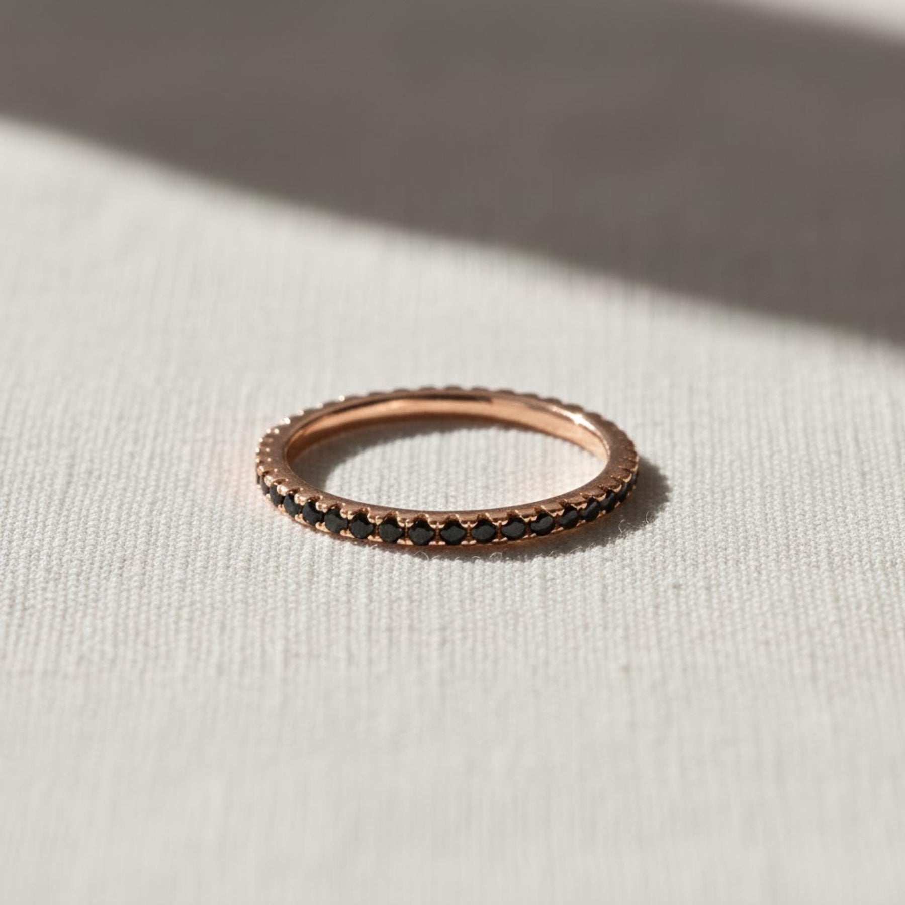 14K Solid Gold Eternity Ring, Black Diamond Ring, Stackable Ring for Women, Black Eternity Ring, Infinity Ring, Eternity Diamond Ring