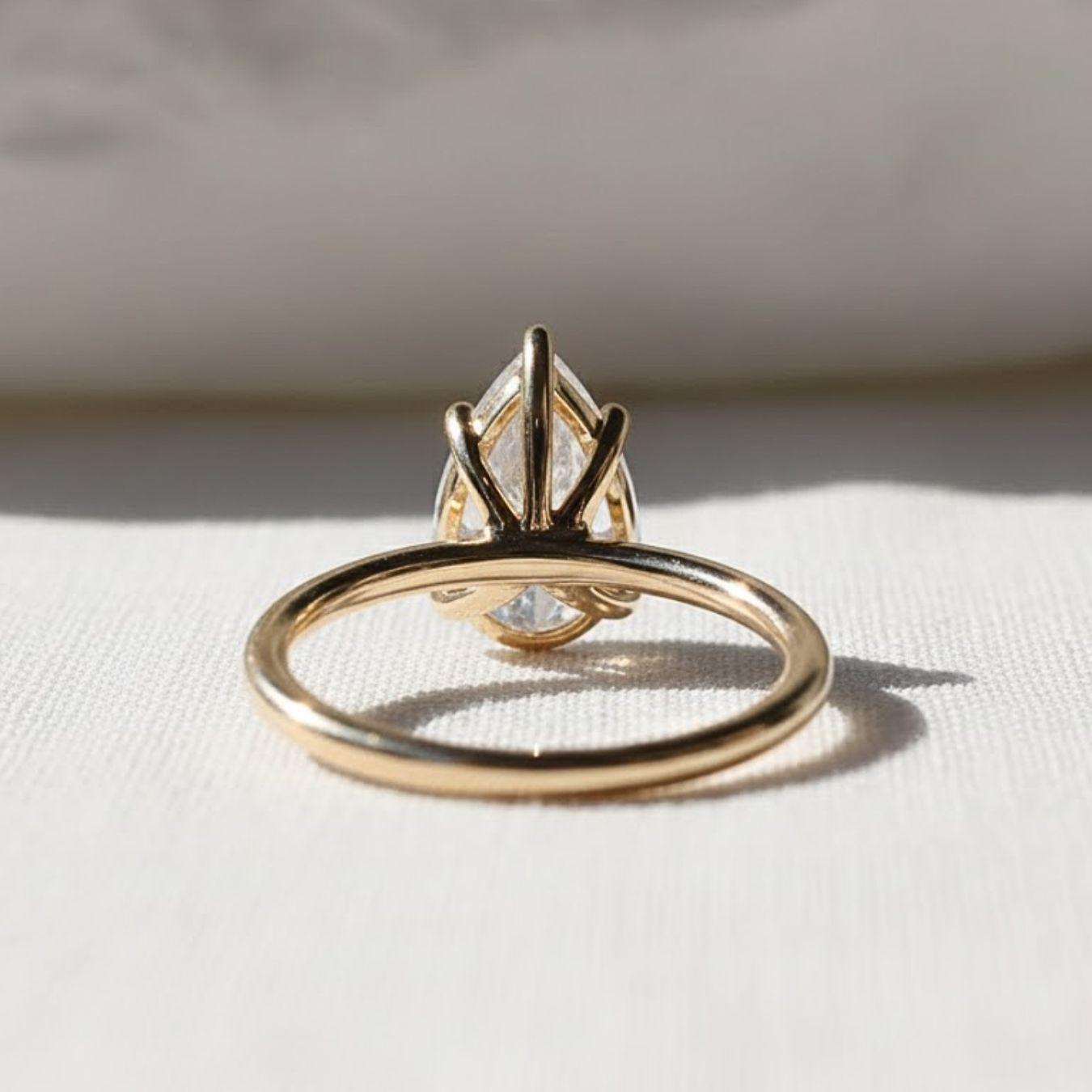 2.5 CT Pear Lab Grown Diamond Solitaire Ring, Handmade Cathedral 14K Gold