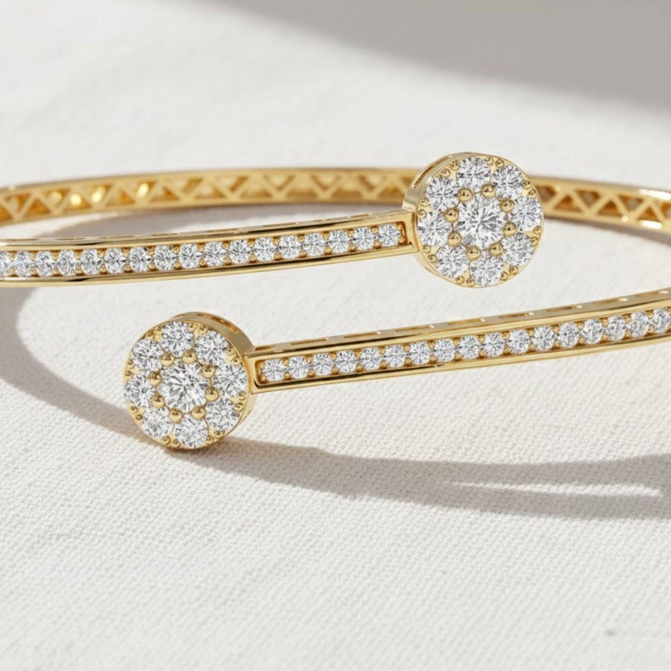 1.51 Ct Diamond Bangle, 14K Gold Lab Grown Diamond Bangle, Open Cuff Bangle