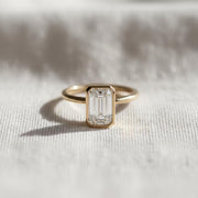 2 Carat Engagement Ring / Holiday Gift For Her / IGI Certified Emerald Cut Lab Grown Diamond / Solitaire Bezel Ring / 14k Yellow Gold