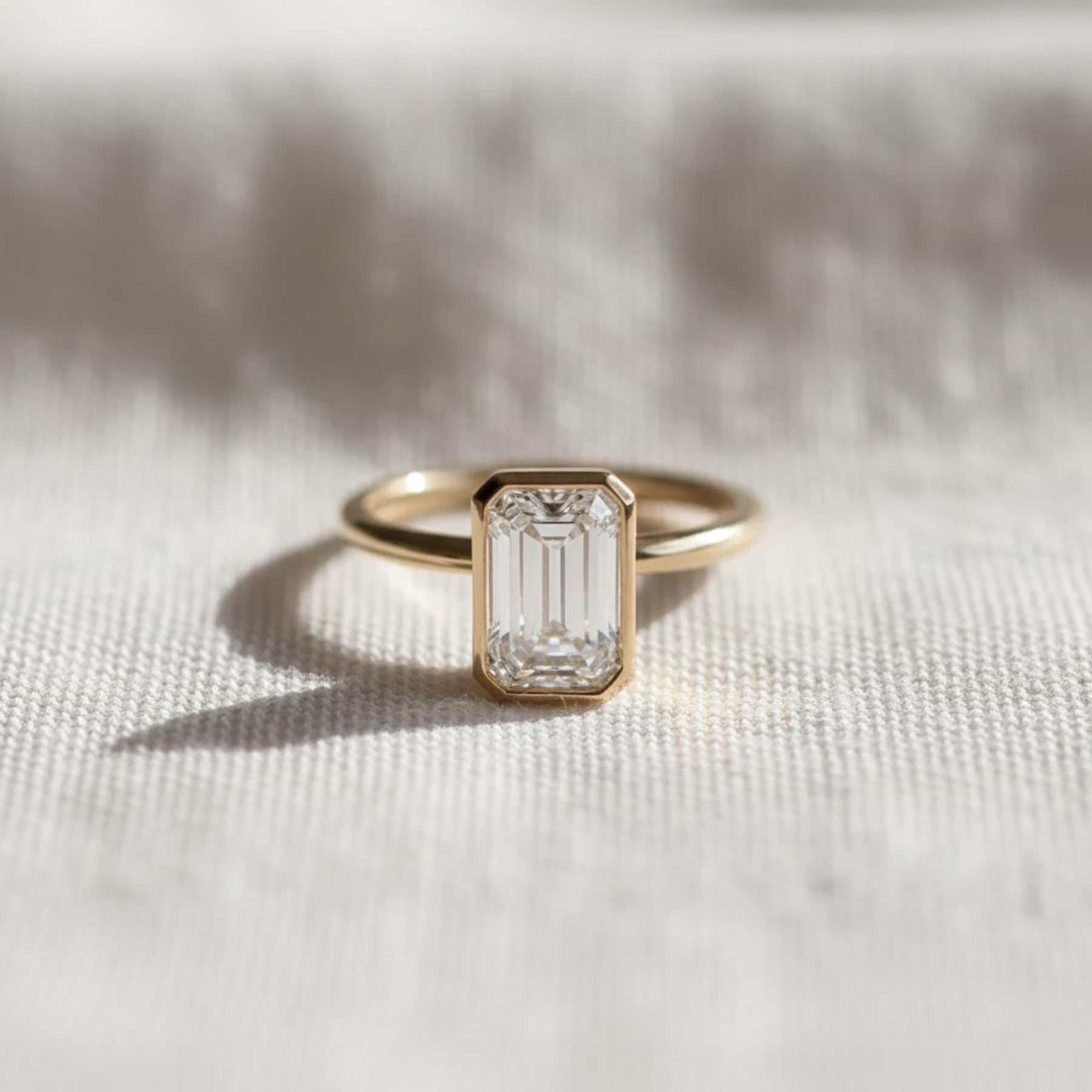 2 Carat Engagement Ring / Holiday Gift For Her / IGI Certified Emerald Cut Lab Grown Diamond / Solitaire Bezel Ring / 14k Yellow Gold