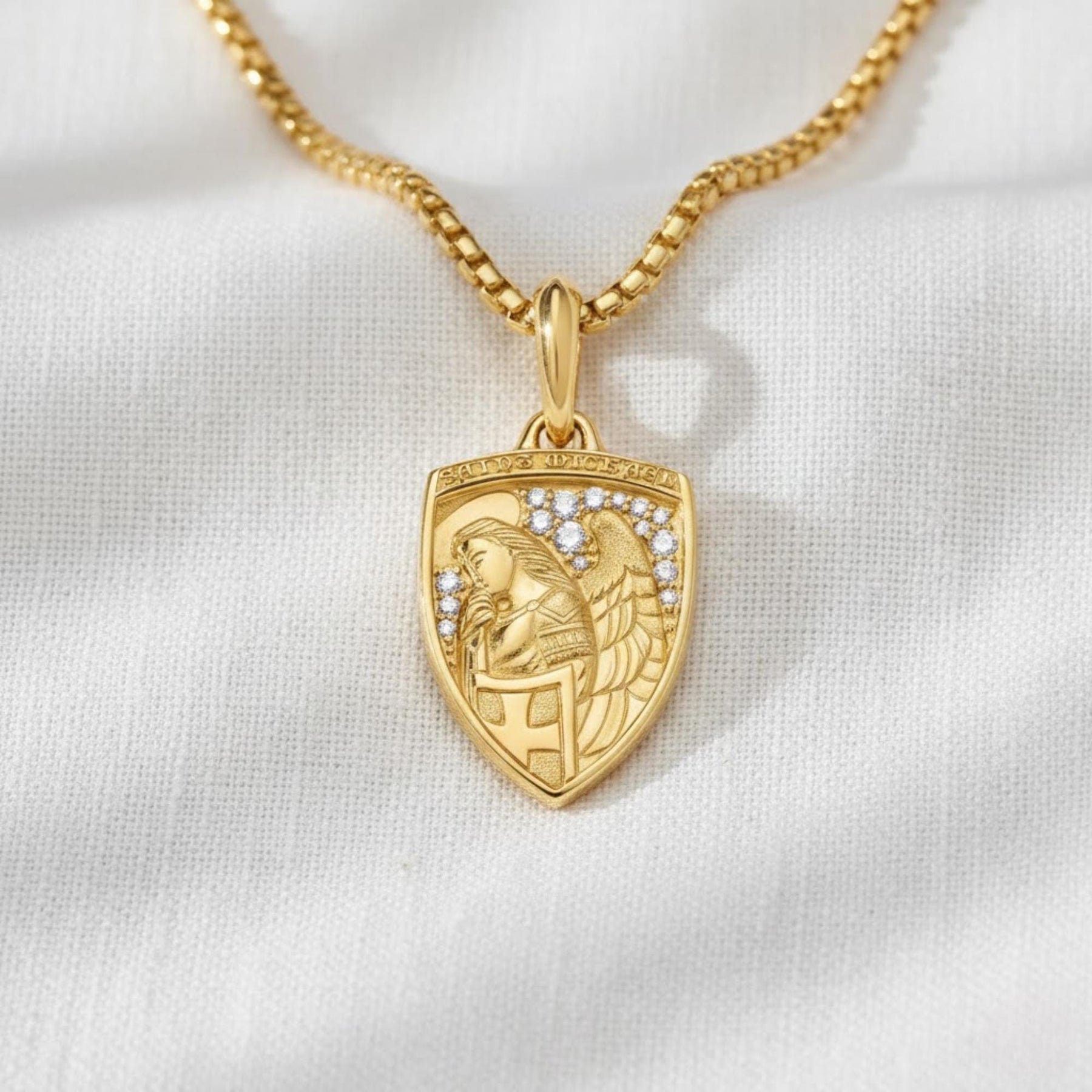 14K Gold St Michael Medallion Necklace with Lab Grown Diamonds,Catholic Pendant, Religious Gift for Men, Shield Jewelry, Protective Necklace