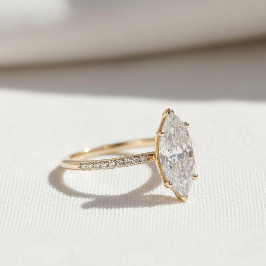 The Rosalie 2.5-Carat Marquise-Cut Lab-Grown Diamond Hidden Halo Engagement Ring with a Pavé Band in 10K or 14K Solid Gold