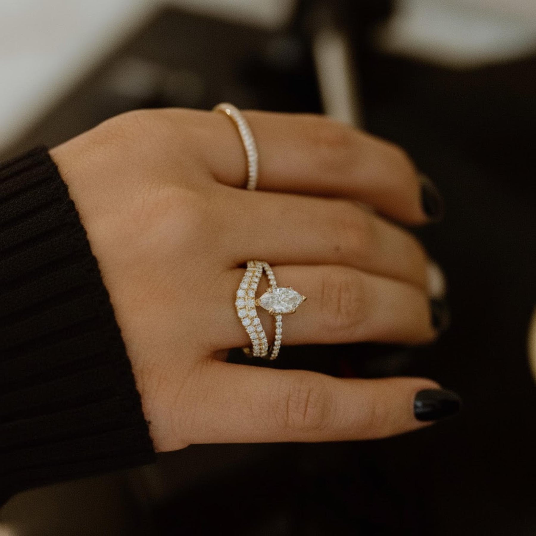 The Rosalie 2.5-Carat Marquise-Cut Lab-Grown Diamond Hidden Halo Engagement Ring with a Pavé Band in 10K or 14K Solid Gold