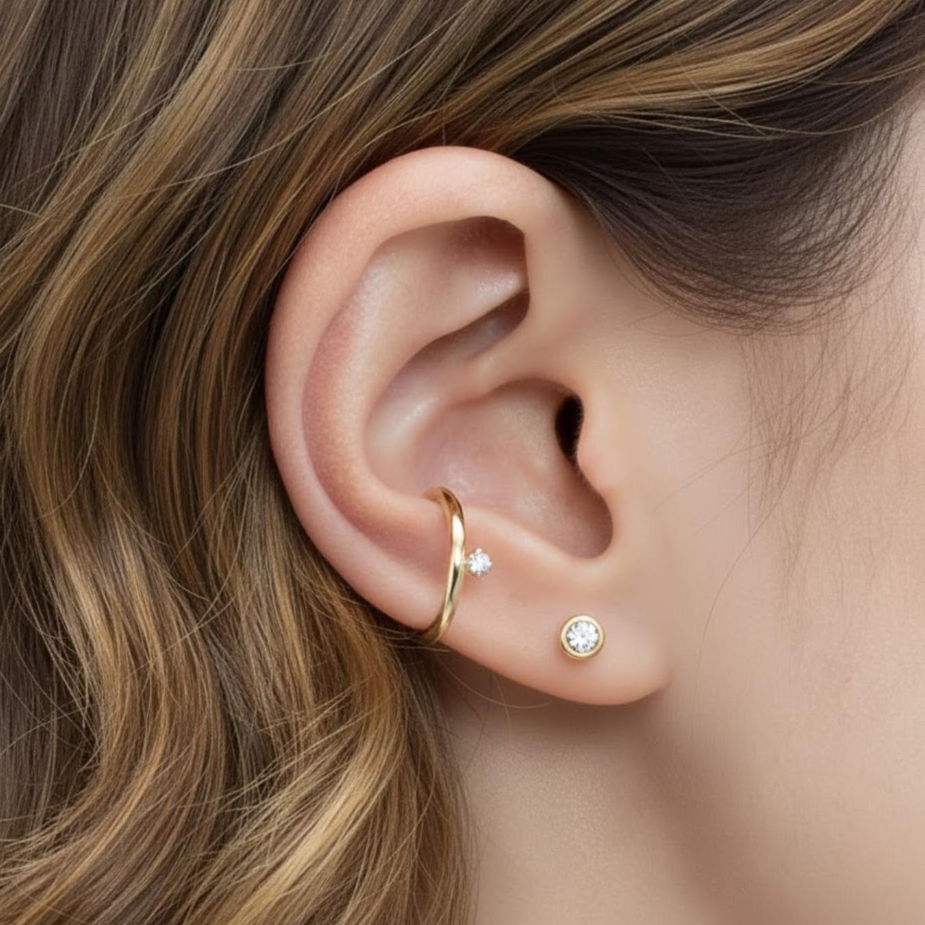 Dainty Diamond Ear Cuff, No Piercing Required,  prong Thin Earcuff Earring, 14K Solid Gold