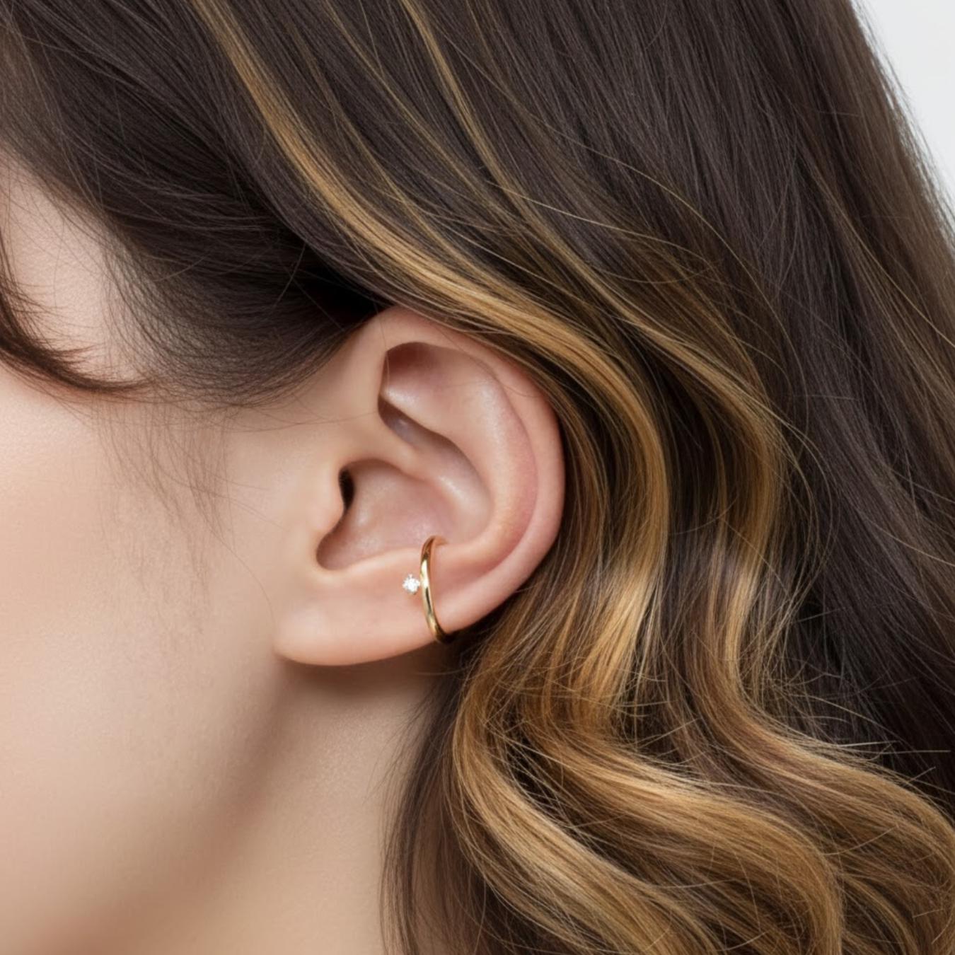 Dainty Diamond Ear Cuff, No Piercing Required,  prong Thin Earcuff Earring, 14K Solid Gold