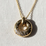14k Gold Diamond Circle Necklace: Floating Pendant, Circle of Life, Donut Necklace
