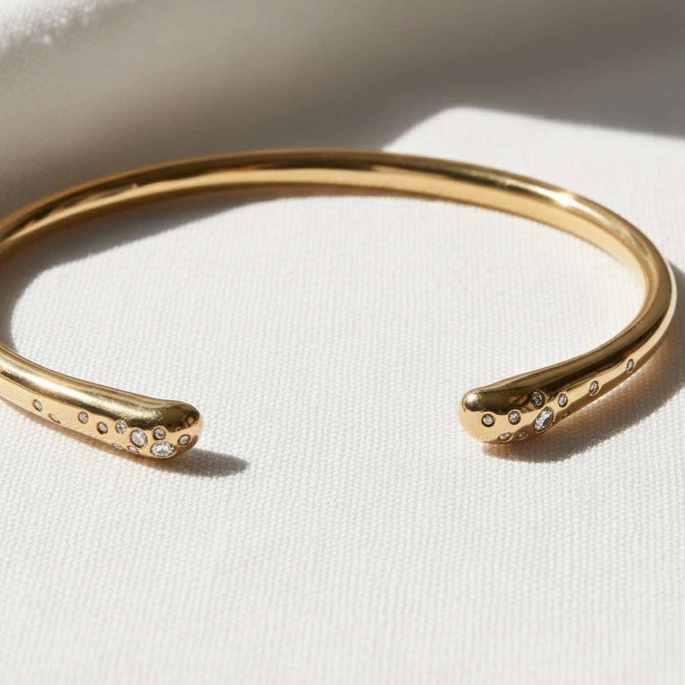 14K Gold Plated Diamond Bangle, Genuine Lab Grown Diamond Bracelet, Cluster Diamond Bracelet, Open Cuff Bangle