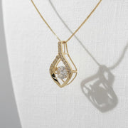 14k Solid Gold Dancing Diamond Necklace, Lab Grown Moving Diamond Pendant, Floating Diamond Charm, Real White Gold Fine Jewelry For Mom