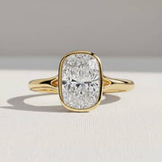 2 Carat Elongated Cushion E VS1 Lab Grown Diamond Bezel Set Ring / Delicate Split Shank Engagement Ring / Elongated Diamond Art Deco Design