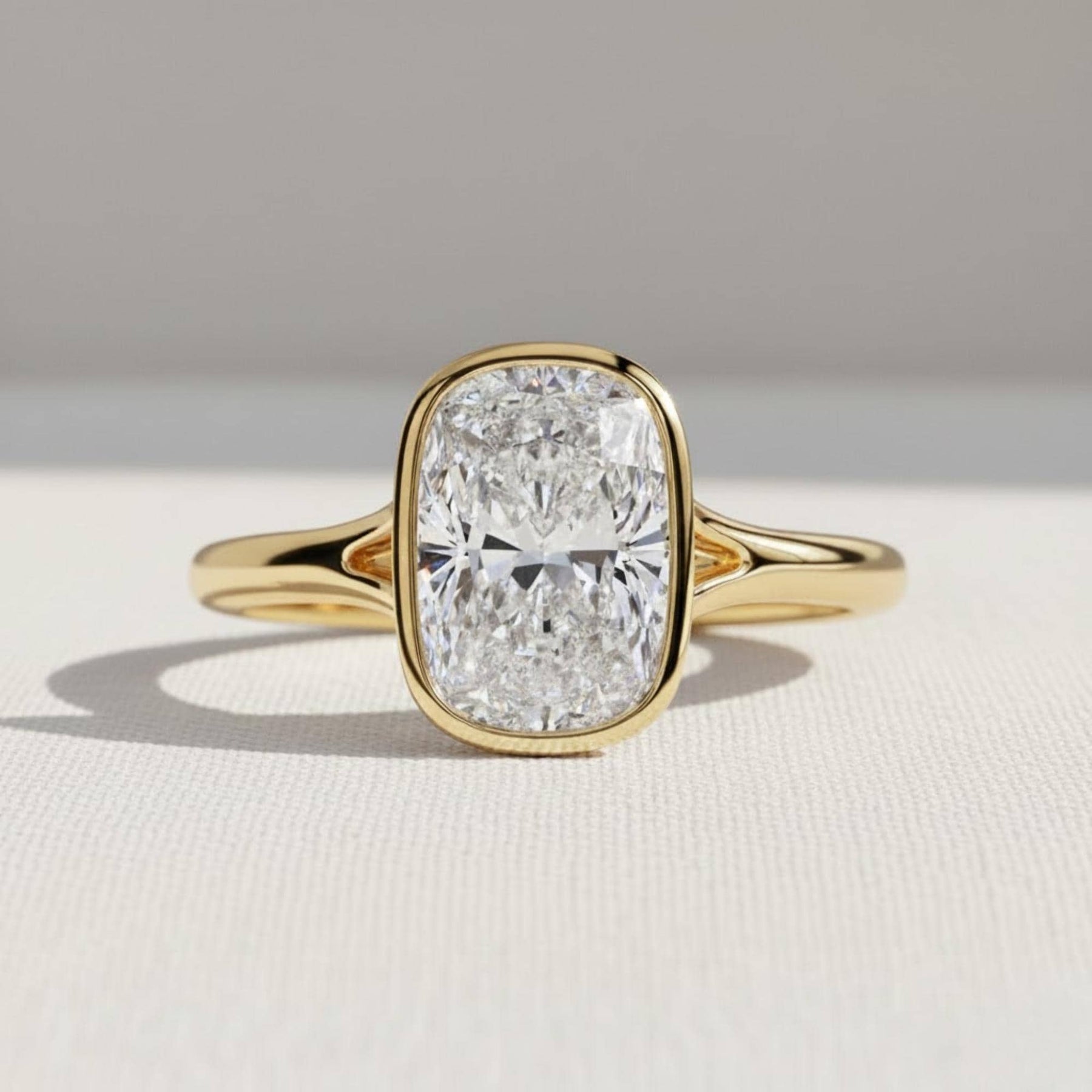 2 Carat Elongated Cushion E VS1 Lab Grown Diamond Bezel Set Ring / Delicate Split Shank Engagement Ring / Elongated Diamond Art Deco Design