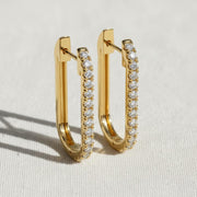14K Gold and Diamond Huggies, U-Shape Diamond Hoop, Dainty Micro Pave Hoop, Trendy Diamond Huggies, Solid Gold Diamond Huggies