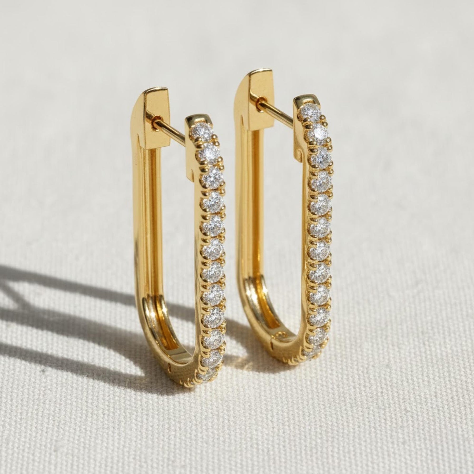 14K Gold and Diamond Huggies, U-Shape Diamond Hoop, Dainty Micro Pave Hoop, Trendy Diamond Huggies, Solid Gold Diamond Huggies