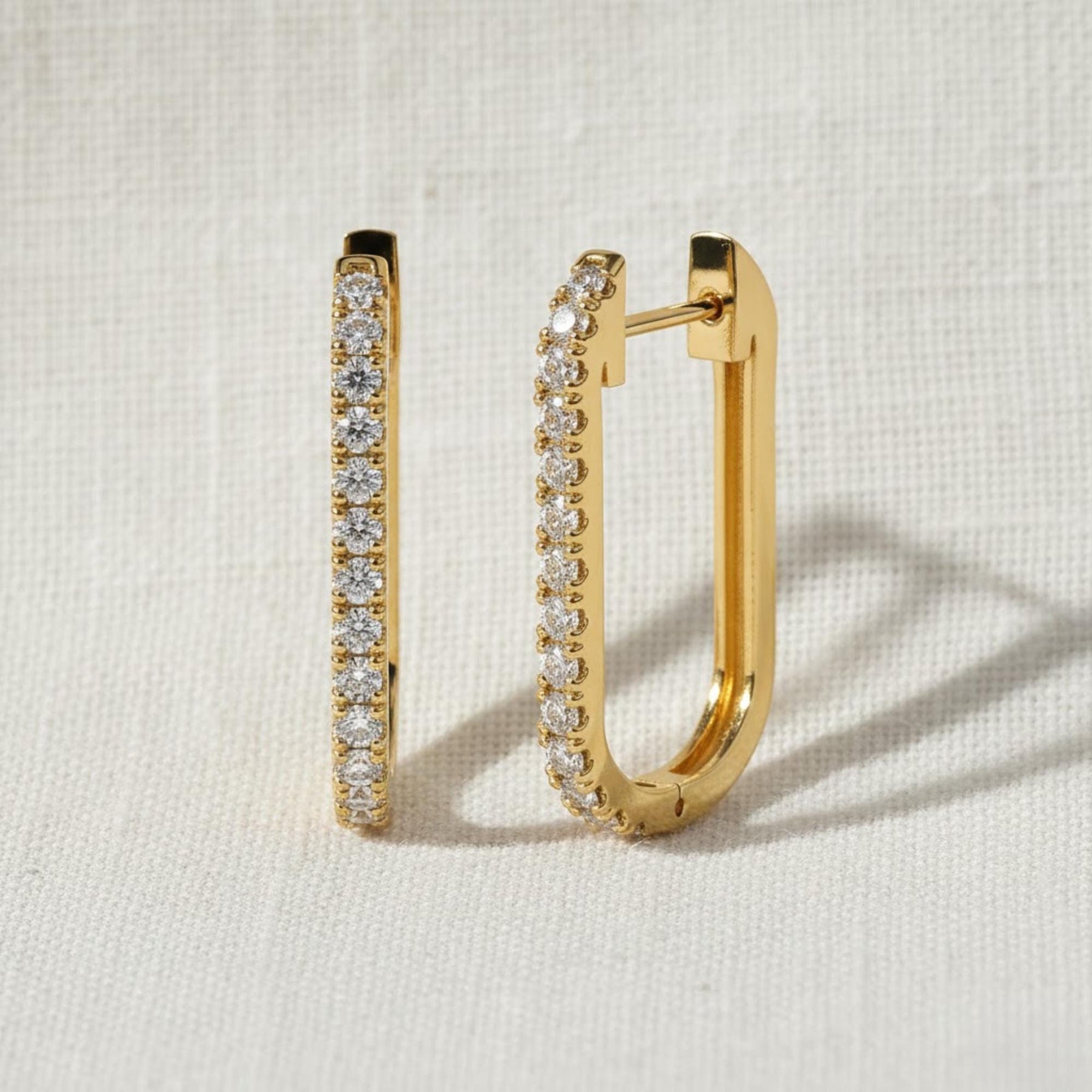 14K Gold and Diamond Huggies, U-Shape Diamond Hoop, Dainty Micro Pave Hoop, Trendy Diamond Huggies, Solid Gold Diamond Huggies