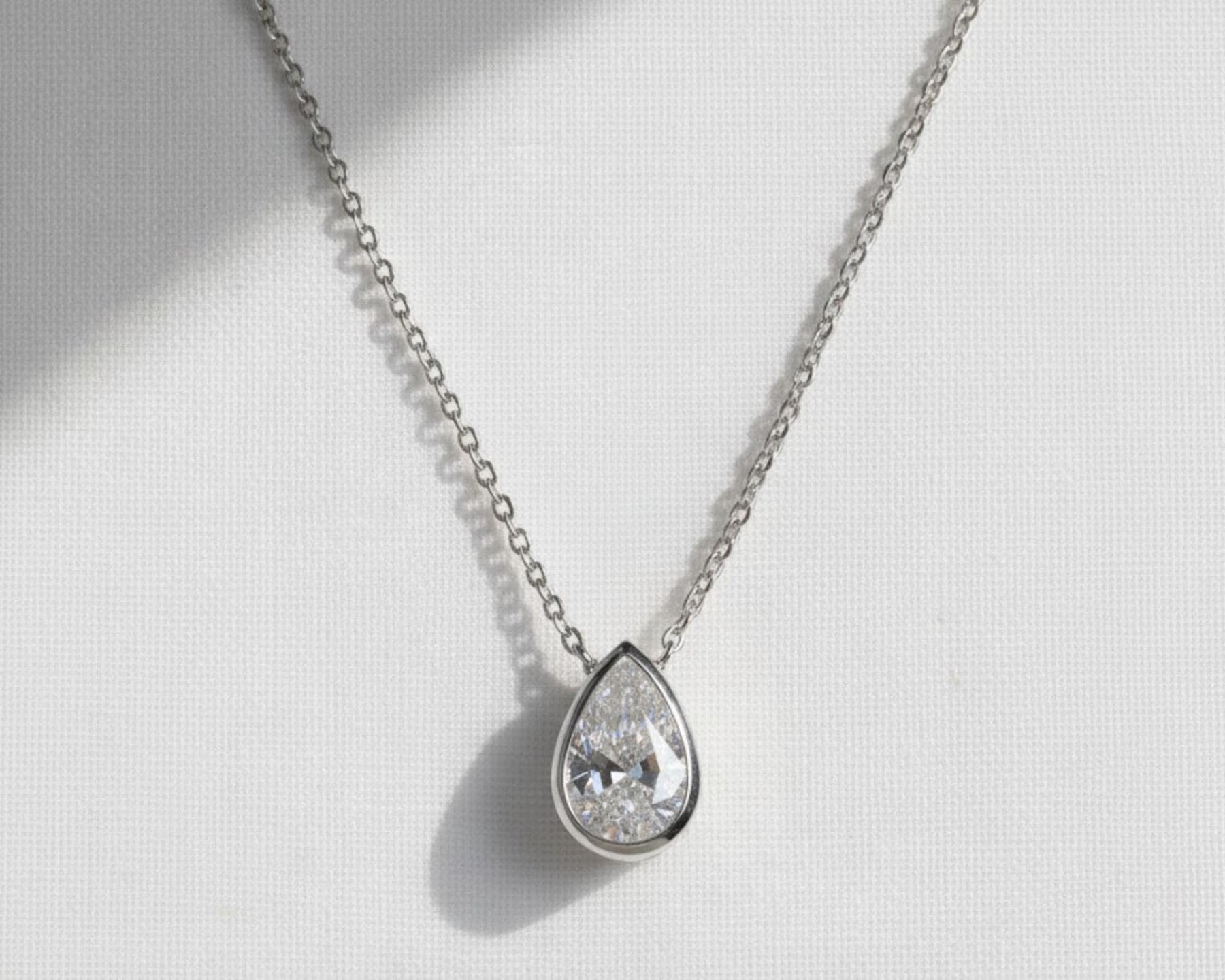 The Elara Pear-Shaped Lab-Grown Diamond Bezel Solitaire Pendant Necklace in 10K or 14K Solid Gold