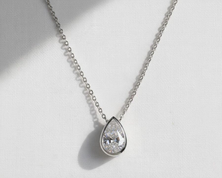 The Elara Pear-Shaped Lab-Grown Diamond Bezel Solitaire Pendant Necklace in 10K or 14K Solid Gold