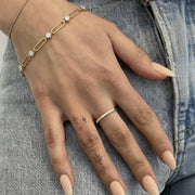 Paperclip Diamond Station Bracelet, Gold Chain Link Bracelet, Lab Diamond Accents, Minimalist Design, Subtle Elegance, Selene