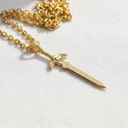 The Aurelian Winged Sword Pendant Necklace in 10K or 14K Solid Gold – Unisex Fine Jewelry