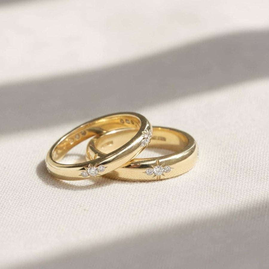 The Celestia 2-Piece Matching Star Diamond Couple Ring Set in 10K or 14K Gold