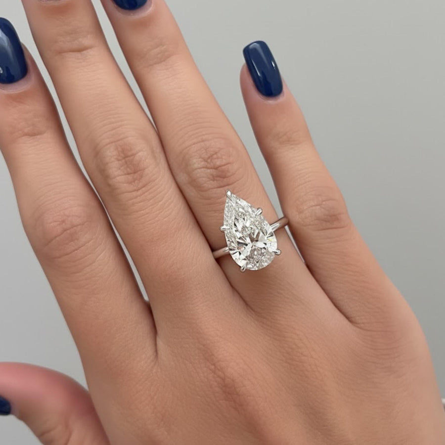 The Aveline 3-Carat Pear-Cut Lab-Grown Diamond Solitaire Engagement Ring in 10K or 14K Solid Gold