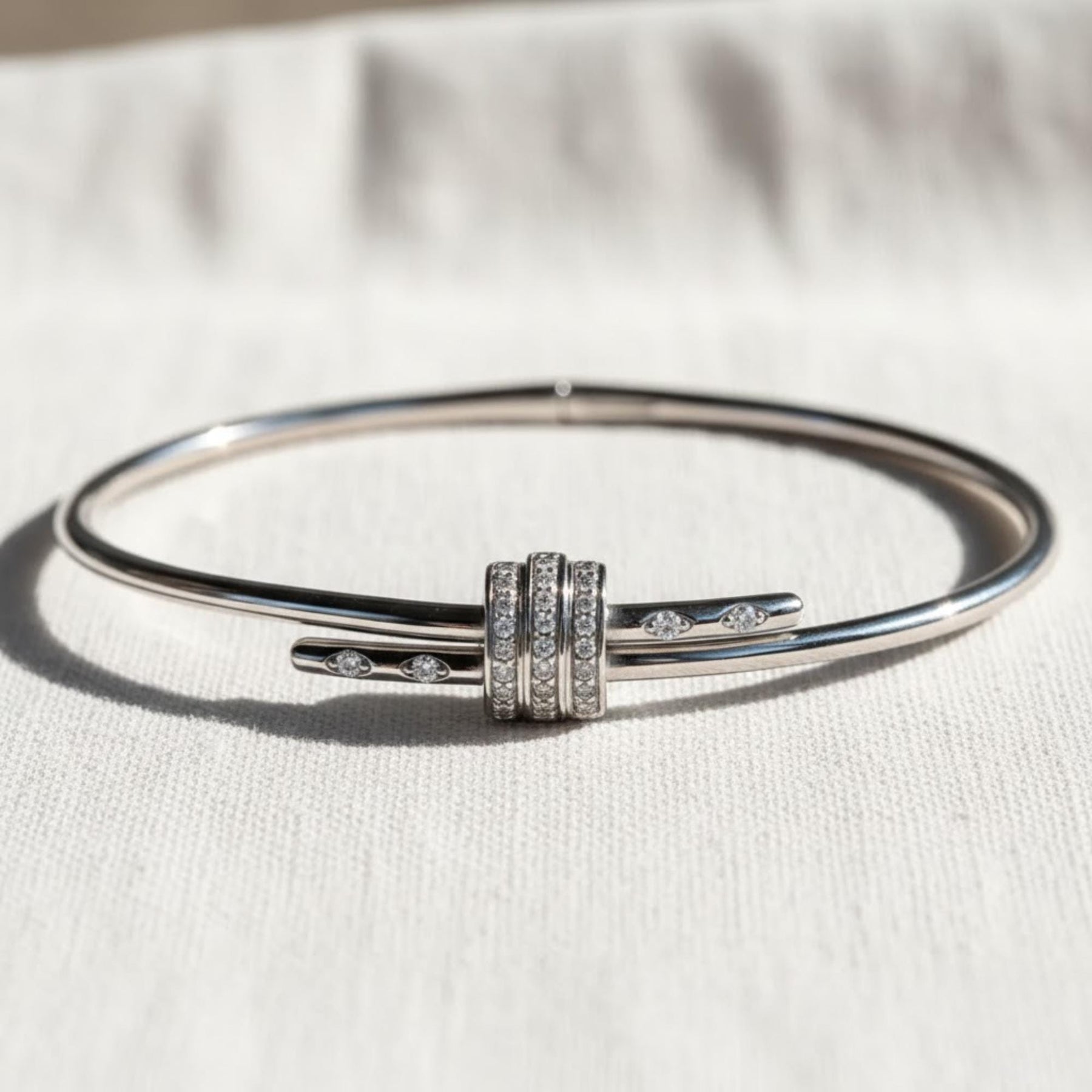 2 mm Silver Bangle Bracelet for Women, Round Cut Diamond Bracelet Bangle, Siver Bracelet, Diamond Bangle Bracelet, Gift For Her