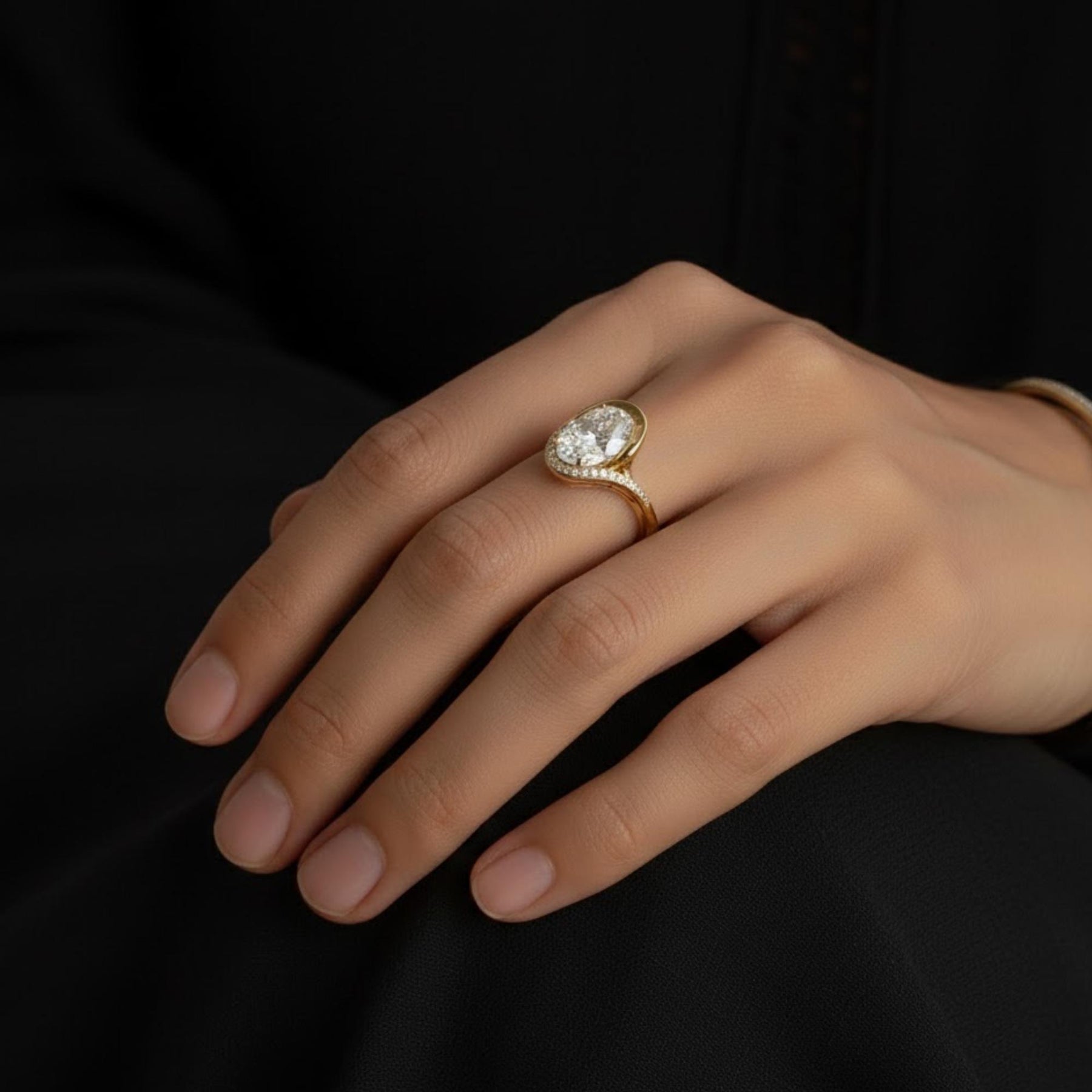2.00 CT Oval Lab Grown Diamond Engagement Ring: 14k Yellow Gold Bypass Diamond Ring