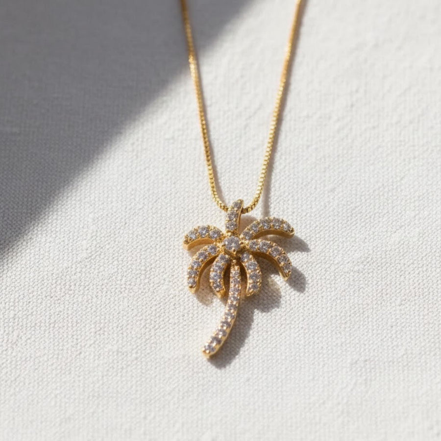 The Solara Pavé Lab-Grown Diamond Palm Tree Pendant Necklace in 10K or 14K Solid Gold