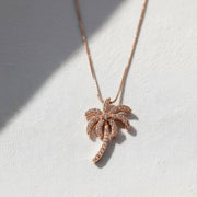 The Solara Pavé Lab-Grown Diamond Palm Tree Pendant Necklace in 10K or 14K Solid Gold