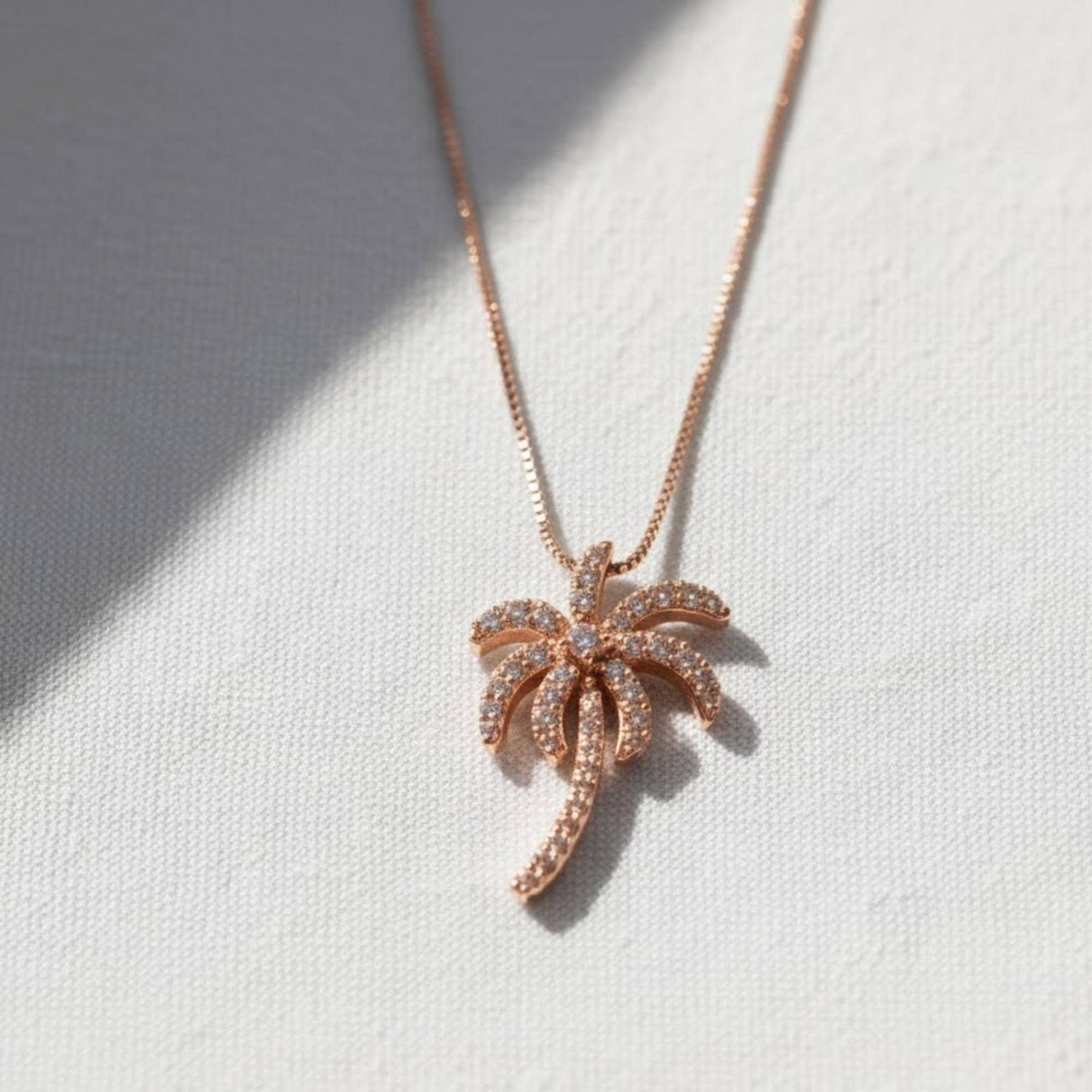 The Solara Pavé Lab-Grown Diamond Palm Tree Pendant Necklace in 10K or 14K Solid Gold