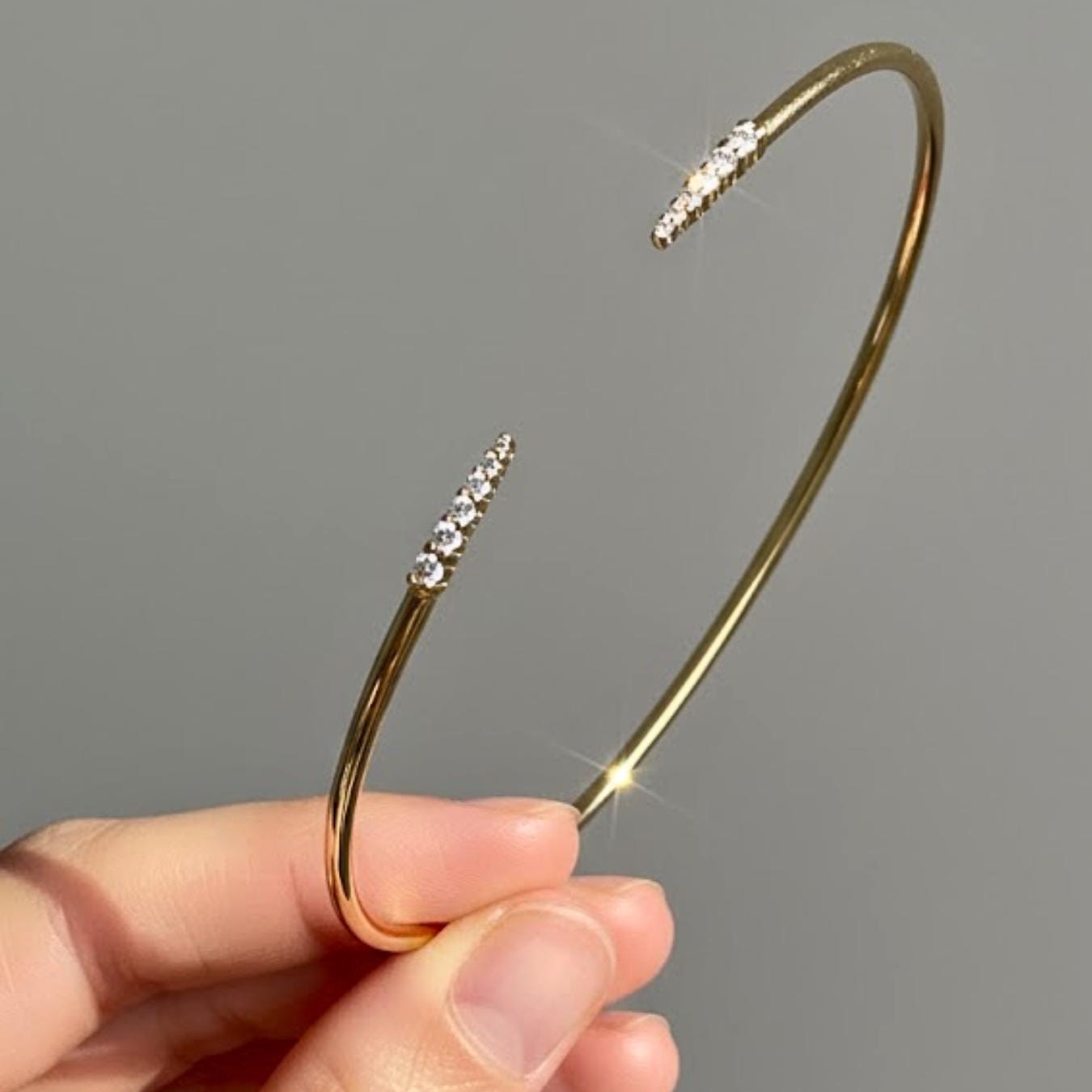 Gold Bangle Bracelet for Women, Round Cut Diamond Bracelet Bangle, Gold Open Bracelet, Diamond Bangle Bracelet, Gift For Her